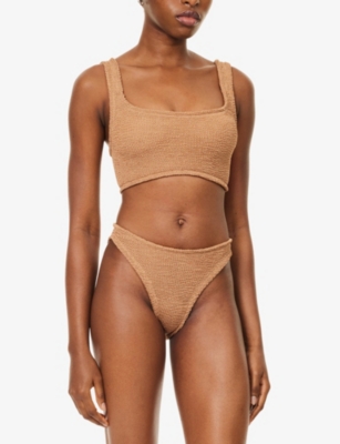 Hunza G Womens Metallic Cocoa Xandra Seersucker Bikini Set In Brown