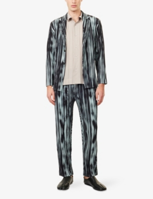 Issey Miyake Ns Black Brushstroke Stripe Straight-leg Pleats Knitted Trousers In Black