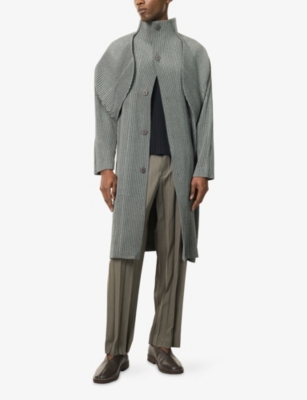 Issey Miyake Ns Gray Wool-like Pleated Knitted Overcoat In Brown