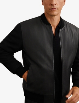 REISS: Pearman Wool-Sleeve Leather Bomber Jacket