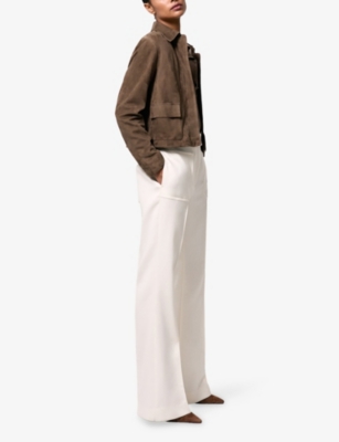 Reiss Womens Taupe Neutral Drew Cropped Suede Jacket In Brown