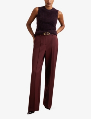 Reiss Womens Burgundy Luisa Wide-leg Stretch-woven Trousers In Burgundy