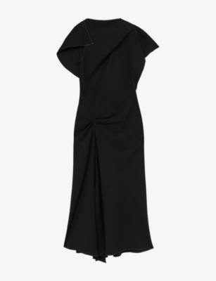 Reiss Womens Black Saskia Asymmetric Draped Woven Midi Dress In Black