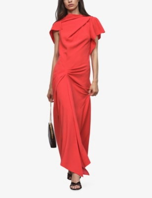 REISS: Saskia Asymmetric Draped Woven Midi Dress