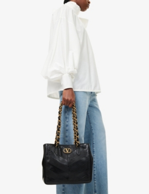 Valentino Womens Nero Laseine Leather Tote Bag In Black