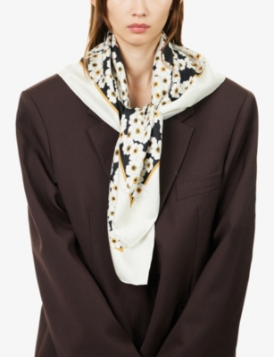 Valentino Floral Shawls Scarf Lightweight Rectangle In Blue