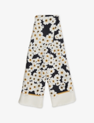 Valentino Womens Nero/avorio/giallo Floral Square Silk Scarf In Blue