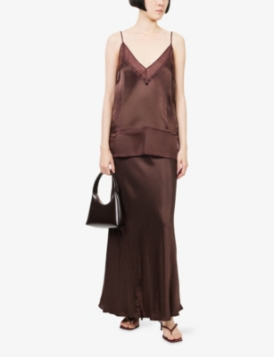 Dissh Womens Bitter Chocolate Charl Satin Maxi Skirt In Brown