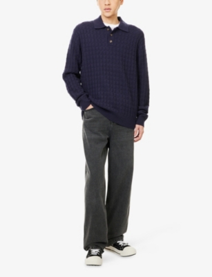 LES DEUX: Gustav Squared-Structure Knitted Wool-Blend Polo Jumper