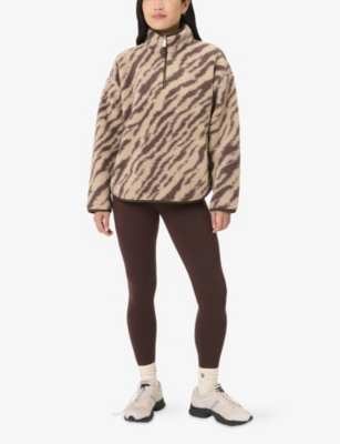 Sweaty Betty Womens Plush Half-zip Fleece Sweatshirt Beigelineartextprint In Neutral