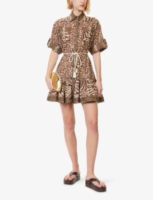 Zimmermann Womens Spliced Print Wanderlust Lantern Cotton Mini Dress In Brown