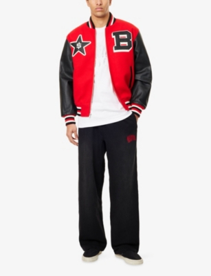 BILLIONAIRE BOYS CLUB: Varsity Leather-Sleeves Woven Jacket