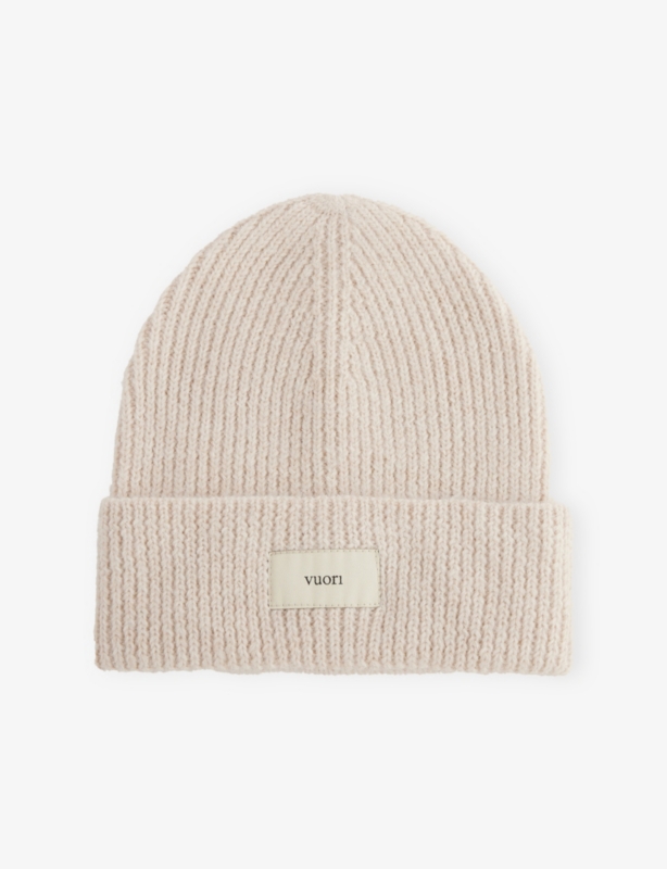 Label Ribbed Knitted Beanie