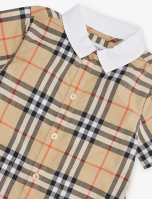 BURBERRY: Andreas Check-Print Cotton-Poplin Bodysuit 3-18 Months