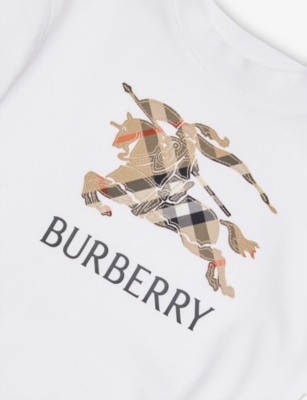 BURBERRY: Appliqué Check Logo Cotton T-Shirt 4-14 Years