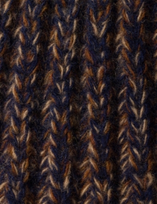 Prada Mens Blue Logo-plaque Wool And Cashmere-blend Beanie Hat In Brown