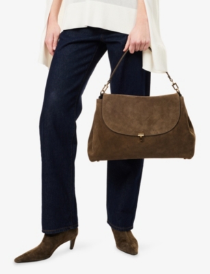 Totême Womens Dark Taupe T-lock Suede Top Handle Bag In Brown