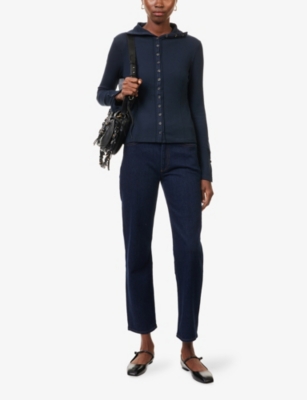 Rag & Bone Womens  Ribbed Long-sleeve Knitted Cardigan In Blue