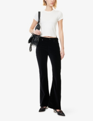 Rag & Bone Womens Blkvelvet Dahlia Full Flared Stretch-cotton Trousers In Black