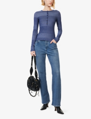 Rag & Bone Womens Skblm Two-tone Henley Knit Top Xs In Blue