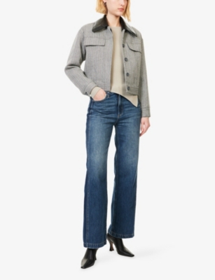 Rag & Bone Womens  Logan Spliced Wide-leg Denim Jeans In Blue