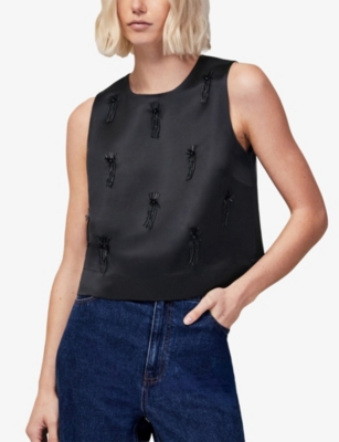 RO&ZO: Sleeveless Bead-Embroidered Woven Shell Top