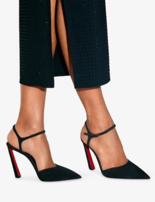 Christian Louboutin Womens Black/lin Black Condora Riviera 100 Suede Heeled Pumps Eur 38/5 Uk In Black