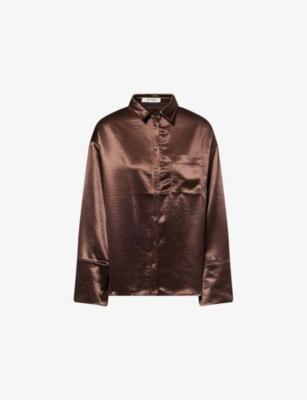 4th & Reckless Womens Chocolate Zelda Relaxed-fit Satin Shirt In Brown