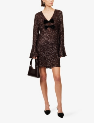Amy Lynn Womens Brown Diana Sequin Woven Mini Dress In Brown
