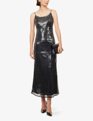 Amy Lynn Womens Patti Sequin Woven Maxi Dress Gunmetal In Black