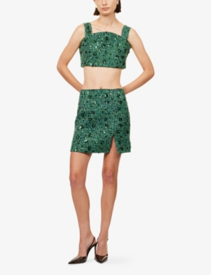 Amy Lynn Womens Tina Bouclé Woven Mini Skirt Teal In Green