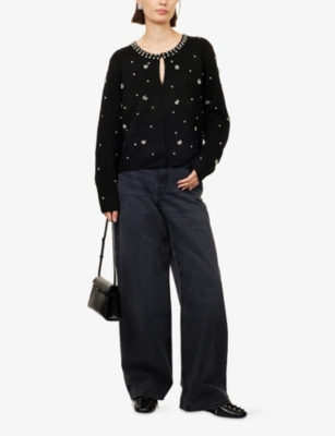 Amy Lynn Womens Luna Embellished Knitted Cardigan Black In Black