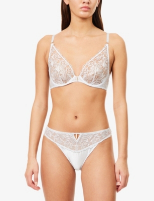 Aubade Womens  Satin Memories Satin And Lace Tanga Briefs In White