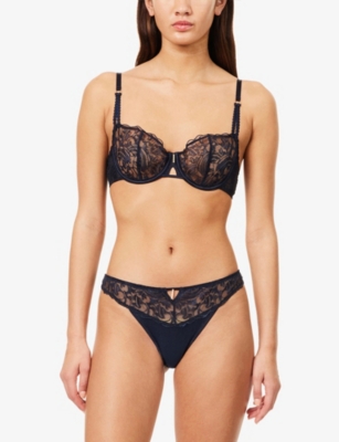 Aubade Womens  Satin Memories Satin And Lace Tanga Briefs In Blue