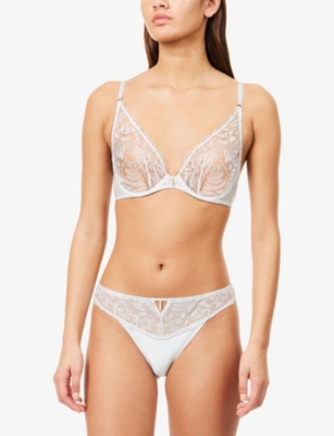 Aubade Womens  Satin Memories Underwired Triangle Floral-lace Bra In White