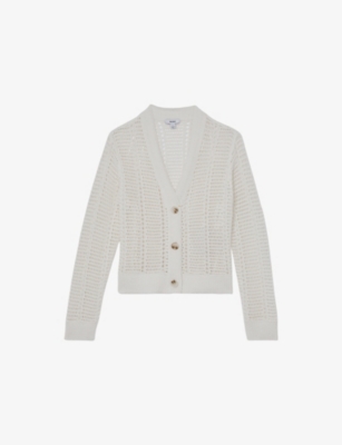 Reiss Womens Ivory Star Open-knit Cotton-blend Cardigan In White