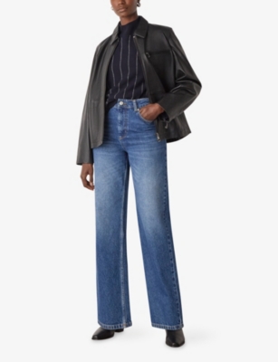 Whistles Womens Striped Funnel-neck Wool Jumper Navy In Blue
