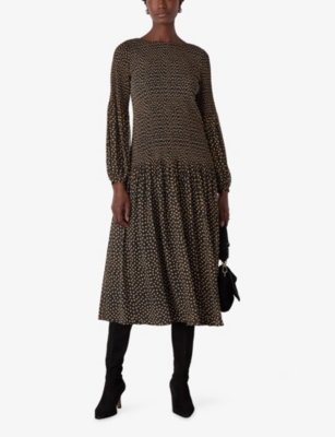 WHISTLES: Plisse Spot-Print Woven Midi Dress