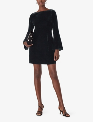 Whistles Womens Square-neck Flare-sleeve Velvet Mini Dress Black In Black