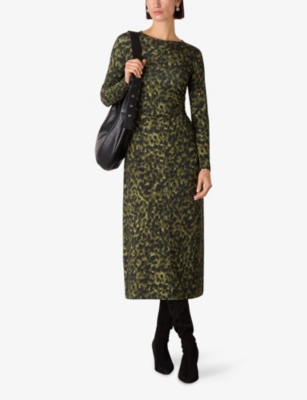 WHISTLES: Ruched Animal-Print Stretch-Jersey Midi Dress