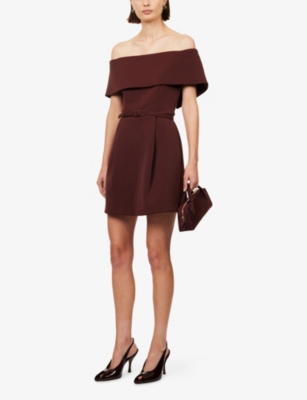Nadine Merabi Womens Harper Embellished Stretch-woven Mini Dress Brown Xs In Brown