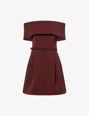 Nadine Merabi Womens Harper Embellished Stretch-woven Mini Dress Brown Xs In Brown