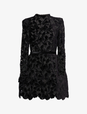 Nadine Merabi Womens Black Lydia Lace Velvet Mini Dress