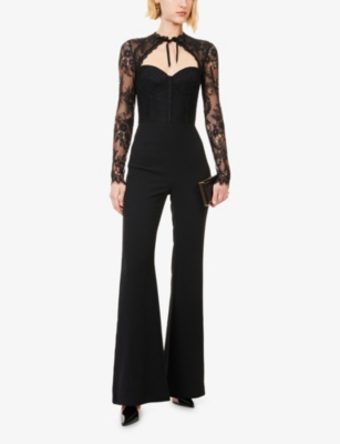 Nadine Merabi Womens Black Marissa Straight-leg Lace Woven Jumpsuit In Black
