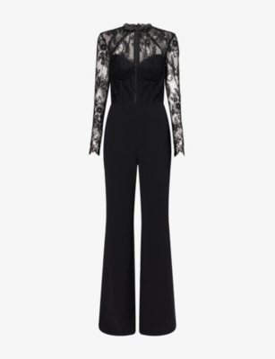 Nadine Merabi Womens Black Marissa Straight-leg Lace Woven Jumpsuit In Black