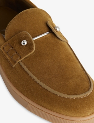 Christian Louboutin Womens  Chambeliboat Donna Flat Suede Loafers In Brown