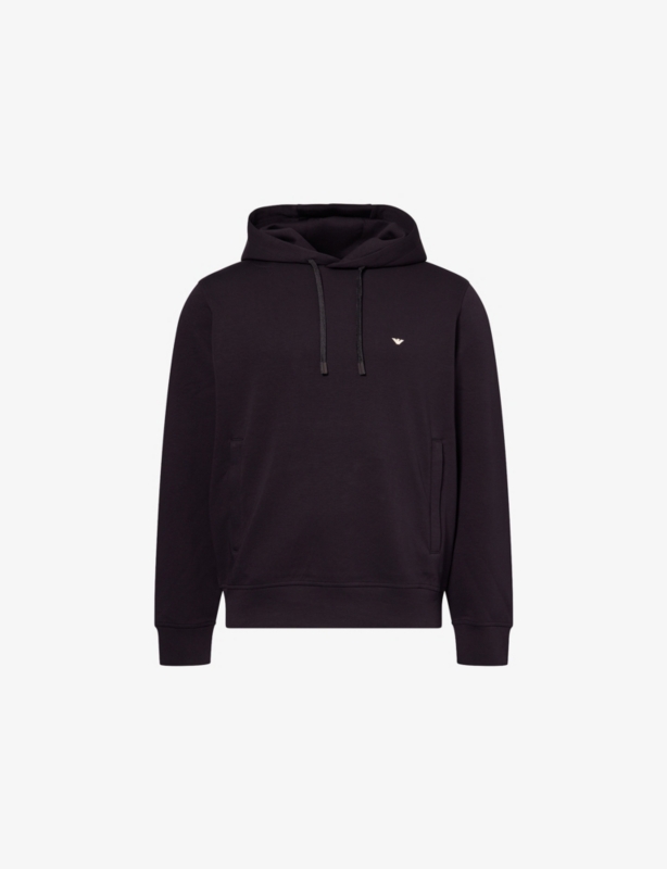 Eagle-Embroidery Relaxed-Fit Stretch-Cotton Blend Hoodie