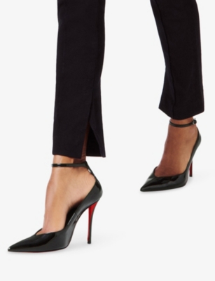Christian Louboutin Black Patent Leather Erozee Pumps With Ankle Strap In Black