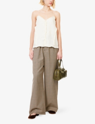 Skall Studio Womens Ecru Madeleine Frilled Linen Top In Multi