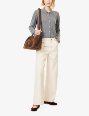 Skall Studio Womens Grey Melange Amethyst Collared Merino Wool Cardigan In Gray